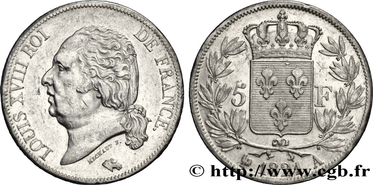5 francs Louis XVIII, tête nue 1821 Paris F.309/60 TTB45 