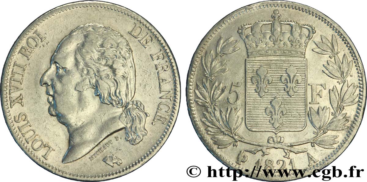 5 francs Louis XVIII, tête nue 1821 Paris F.309/60 TTB45 