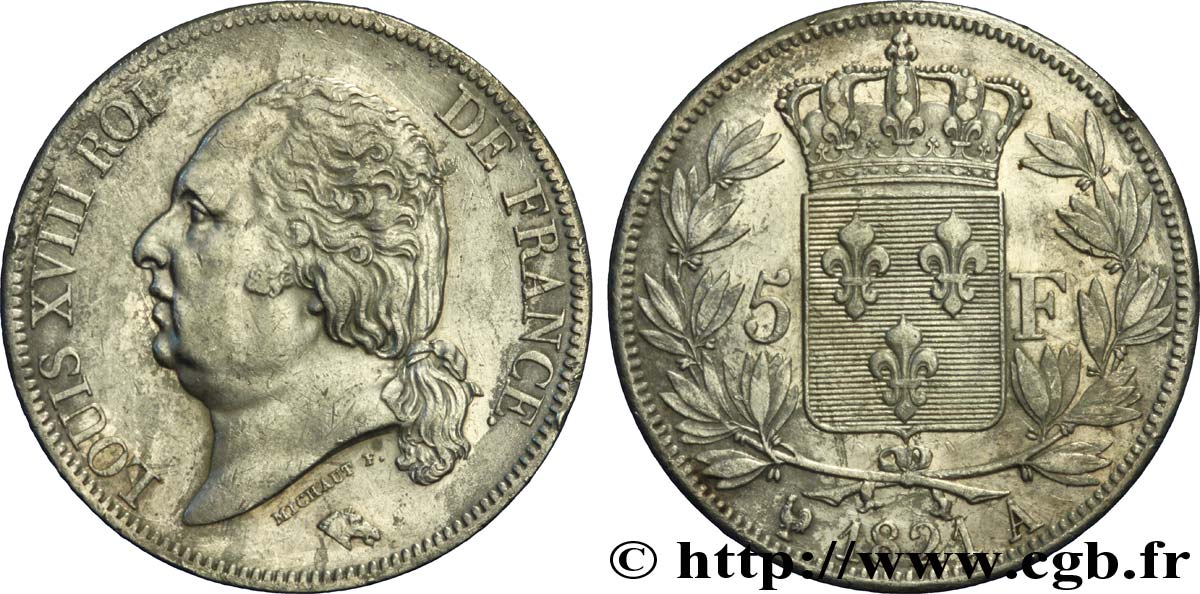5 francs Louis XVIII, tête nue 1821 Paris F.309/60 TTB45 