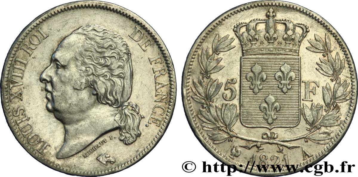 5 francs Louis XVIII, tête nue 1821 Paris F.309/60 TTB45 