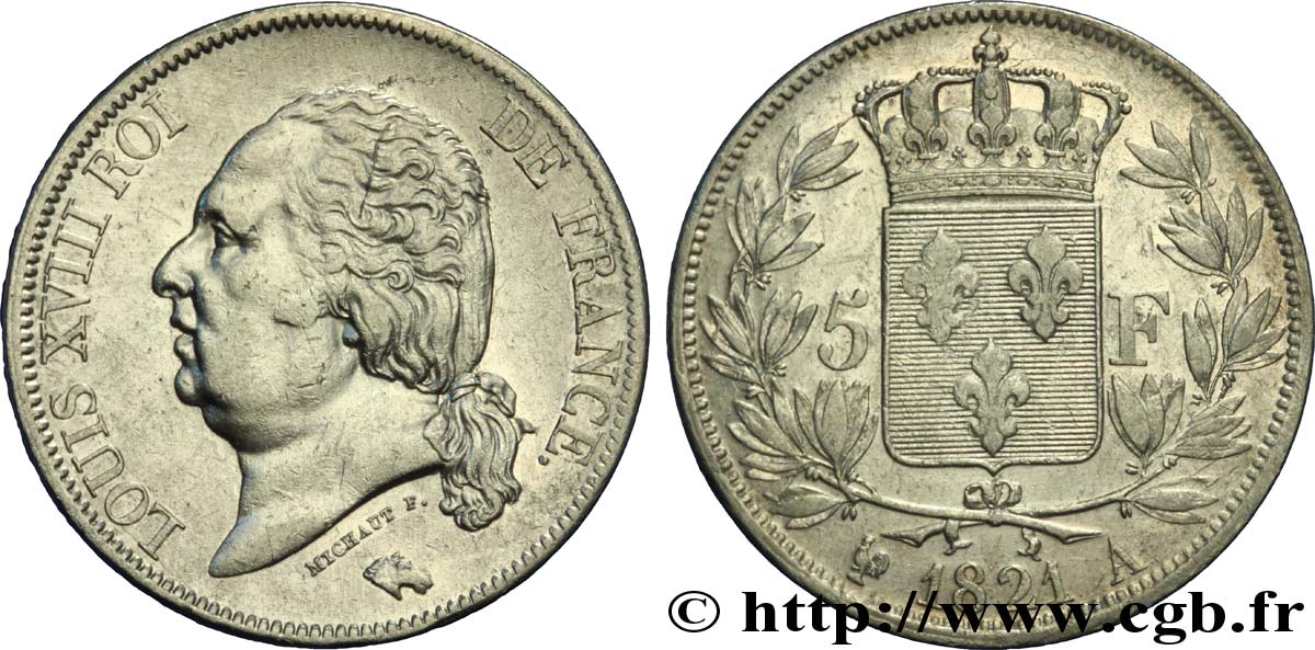 5 francs Louis XVIII, tête nue 1821 Paris F.309/60 TTB40 