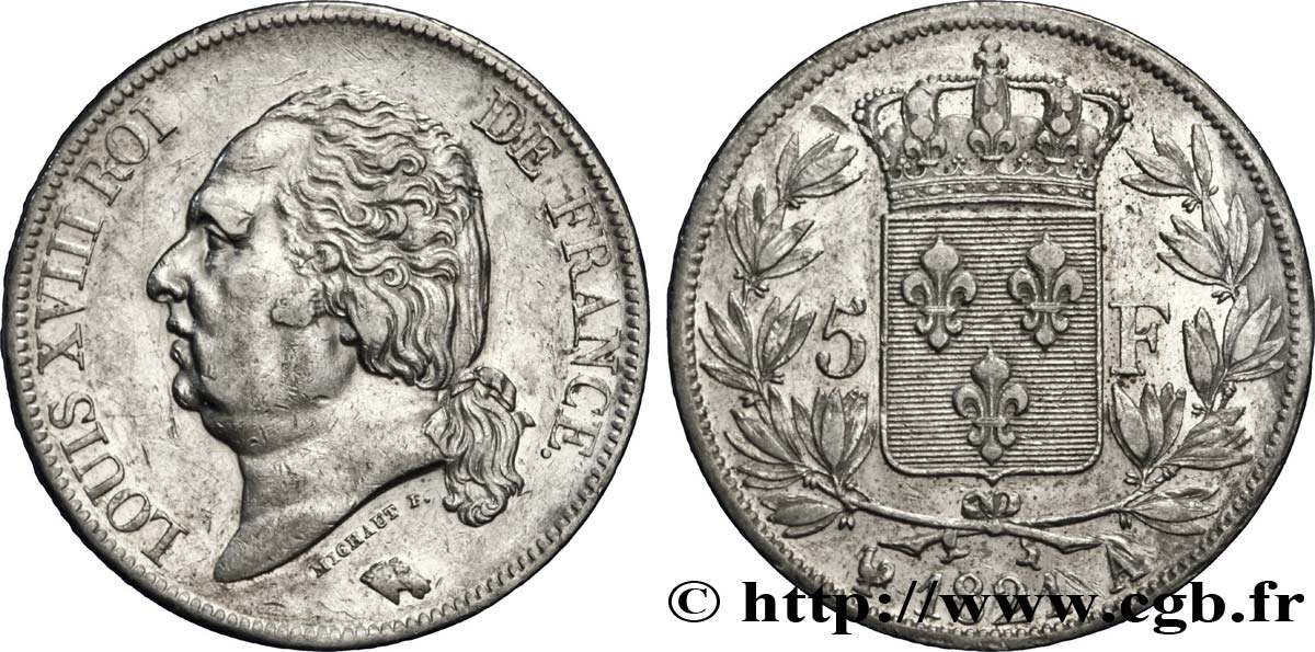 5 francs Louis XVIII, tête nue 1821 Paris F.309/60 TTB45 