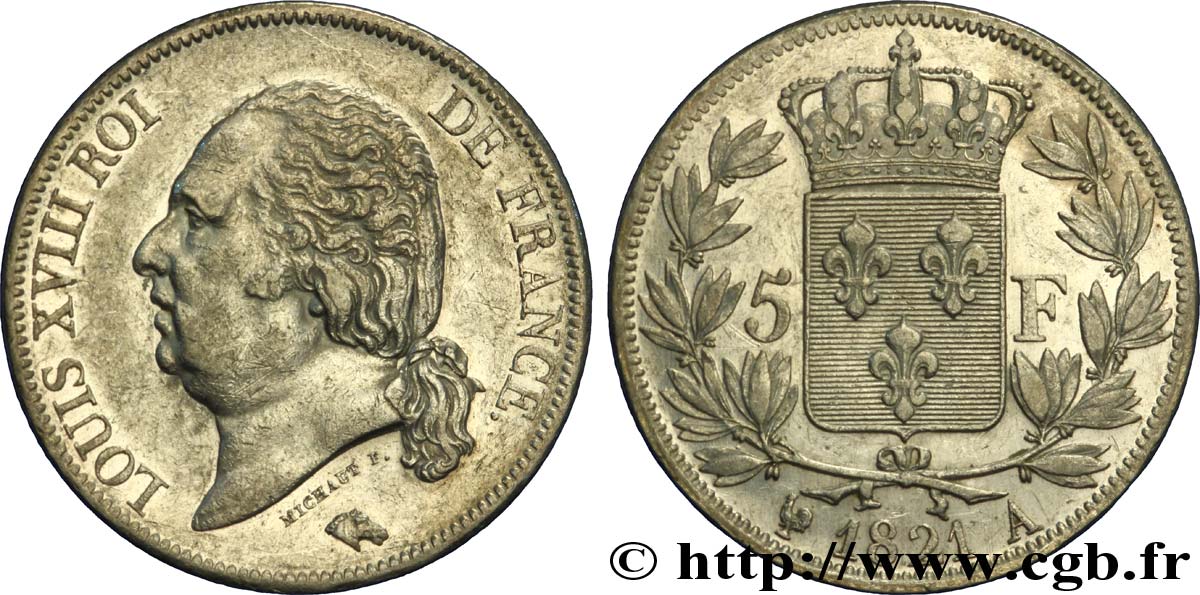 5 francs Louis XVIII, tête nue 1821 Paris F.309/60 TTB45 
