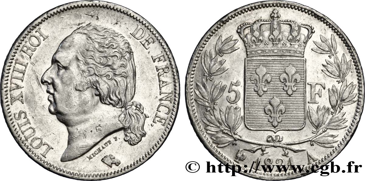 5 francs Louis XVIII, tête nue 1821 Paris F.309/60 SS40 