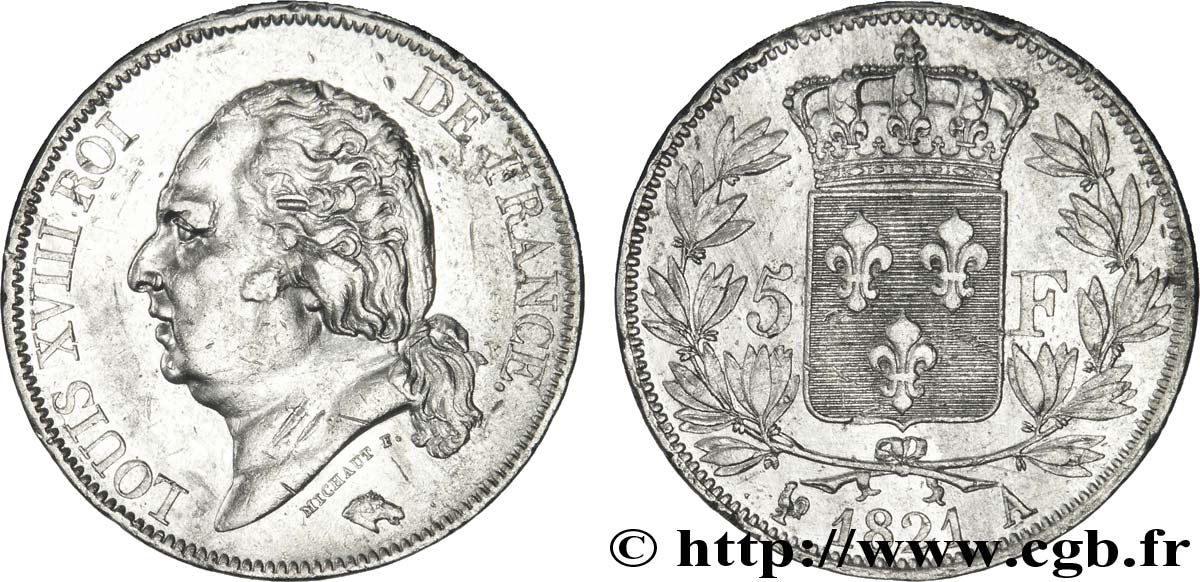5 francs Louis XVIII, tête nue 1821 Paris F.309/60 TTB48 