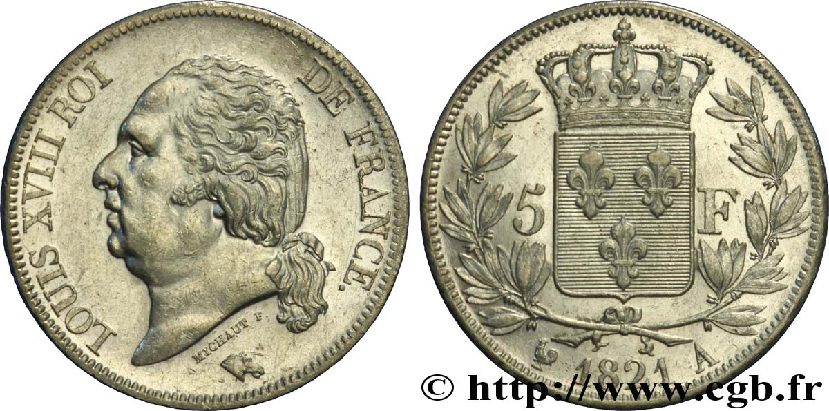 5 francs Louis XVIII, tête nue 1821 Paris F.309/60 TTB52 