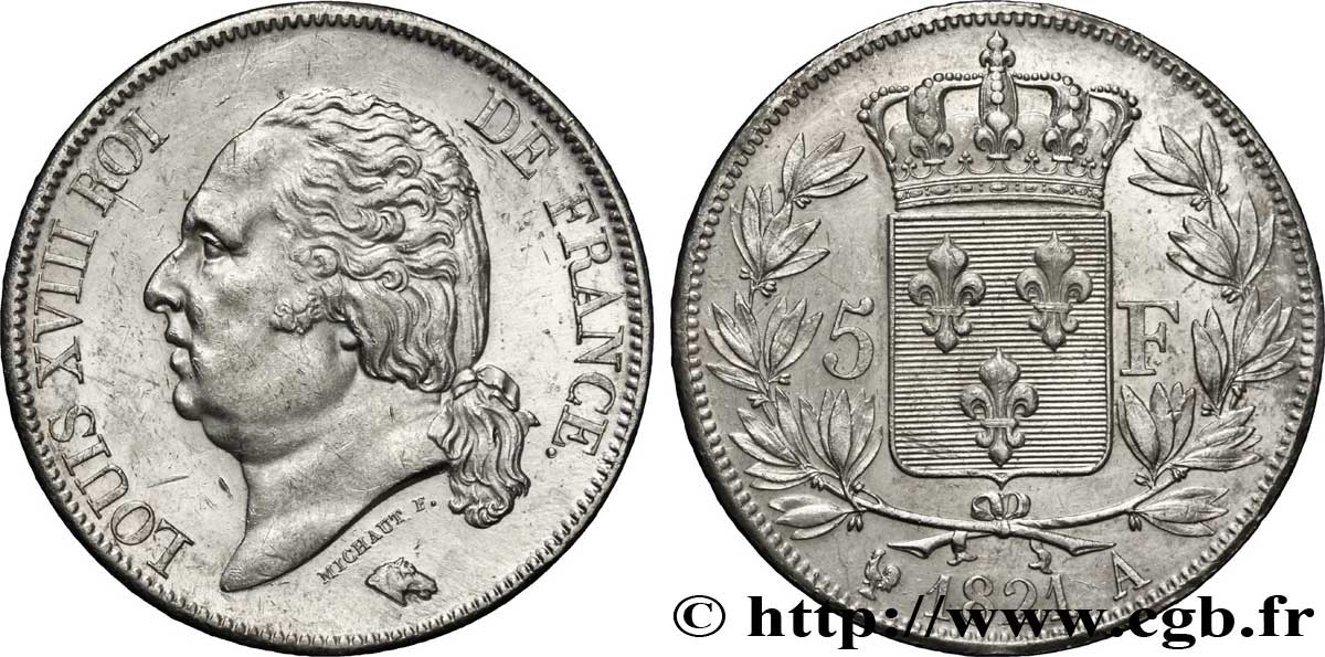 5 francs Louis XVIII, tête nue 1821 Paris F.309/60 TTB52 