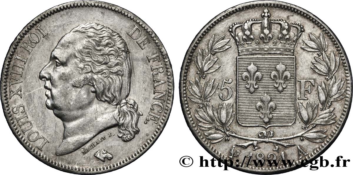 5 francs Louis XVIII, tête nue 1821 Paris F.309/60 TTB45 
