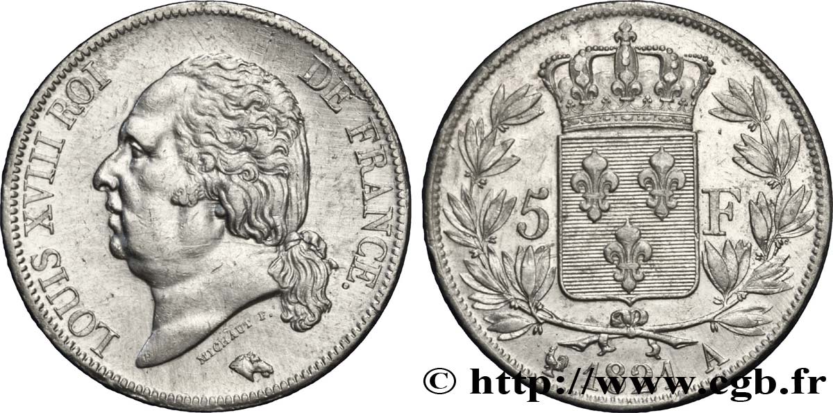 5 francs Louis XVIII, tête nue 1821 Paris F.309/60 TTB48 