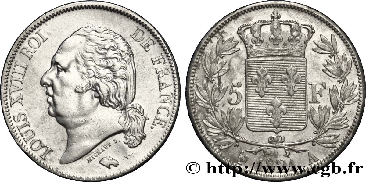5 francs Louis XVIII, tête nue 1821 Paris F.309/60 TTB48 