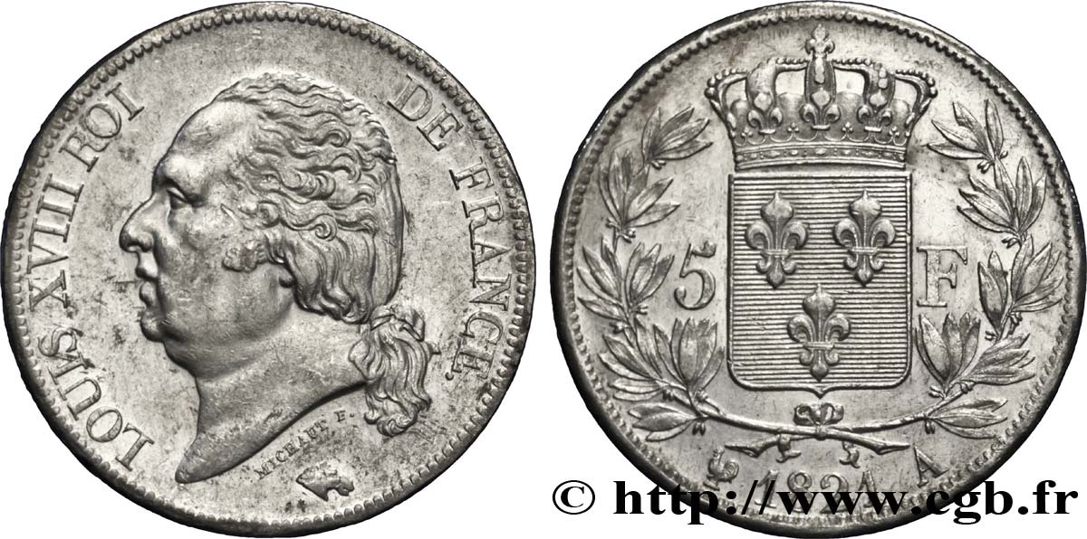 5 francs Louis XVIII, tête nue 1821 Paris F.309/60 TTB45 