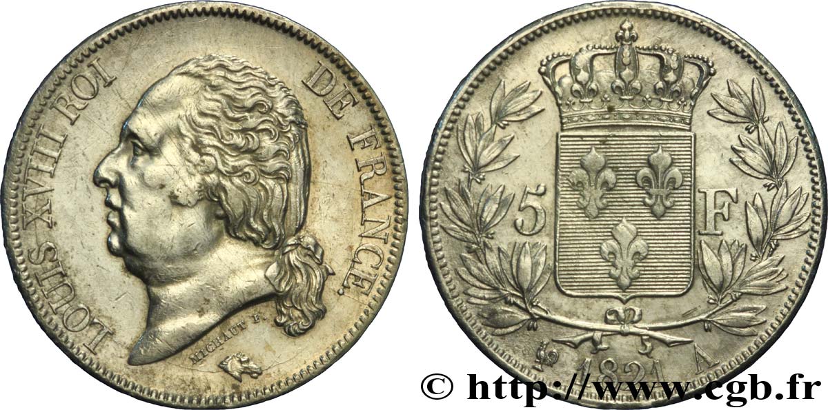 5 francs Louis XVIII, tête nue 1821 Paris F.309/60 TTB45 