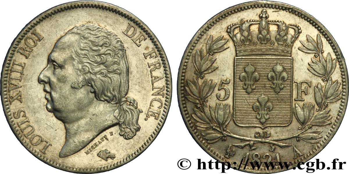 5 francs Louis XVIII, tête nue 1821 Paris F.309/60 TTB45 