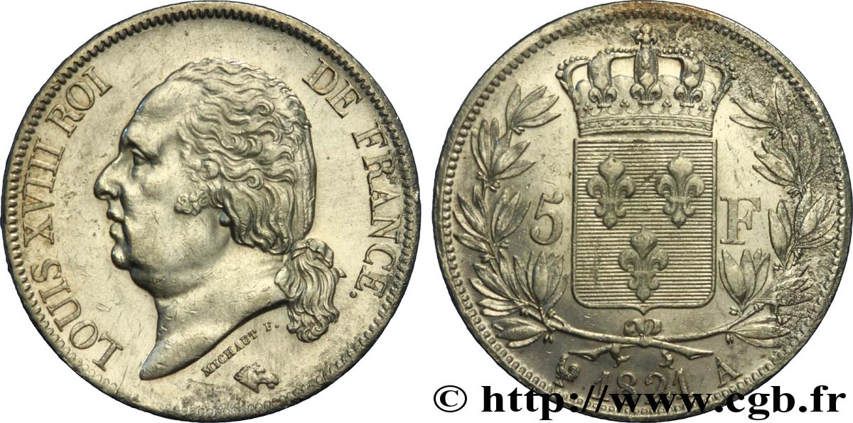 5 francs Louis XVIII, tête nue 1821 Paris F.309/60 TTB45 