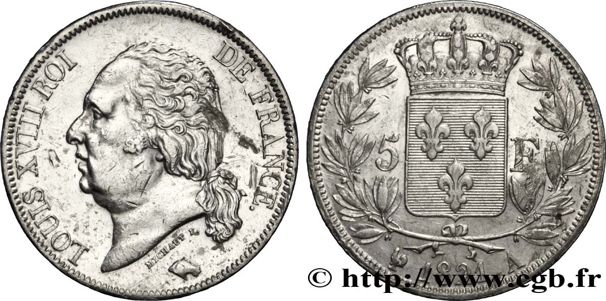 5 francs Louis XVIII, tête nue 1821 Paris F.309/60 BB 