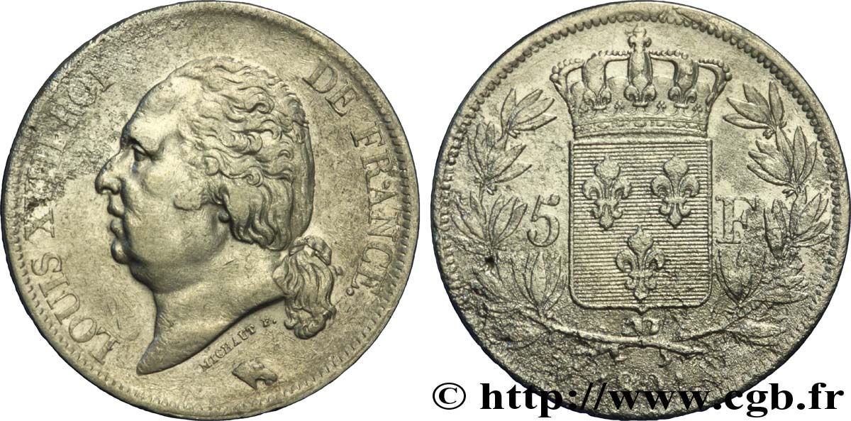 5 francs Louis XVIII, tête nue 1821 Lille F.309/67 fSS 