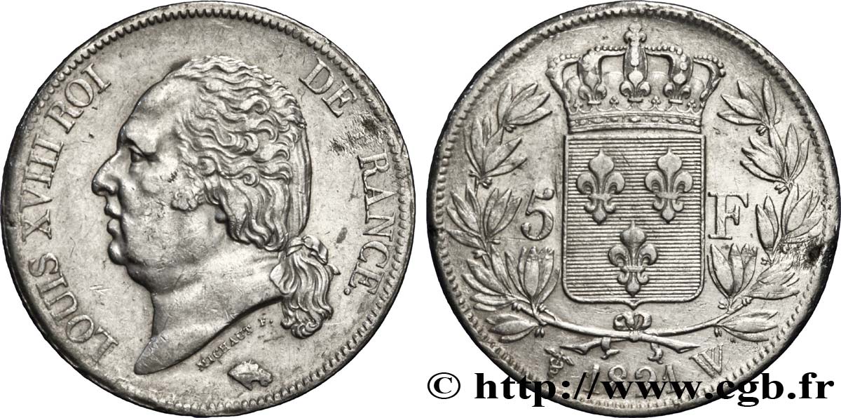 5 francs Louis XVIII, tête nue 1821 Paris F.309/60 TTB42 