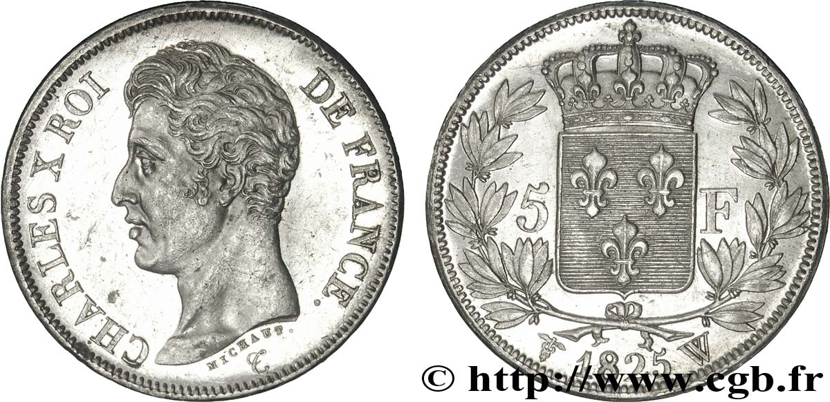5 francs Charles X, 1er type 1825 Lille F.310/14 AU55 