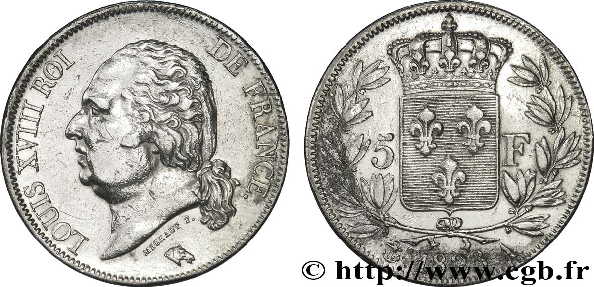 5 francs Louis XVIII, tête nue 1823 Paris F.309/76 TTB48 