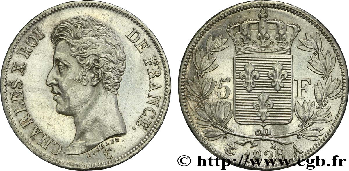 5 francs Charles X, 1er type 1826 Paris F.310/15 EBC60 