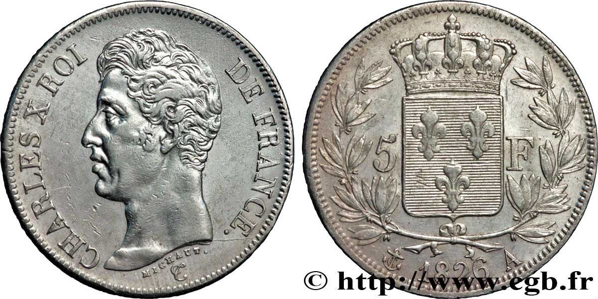 5 francs Charles X, 1er type 1826 Paris F.310/15 MBC45 