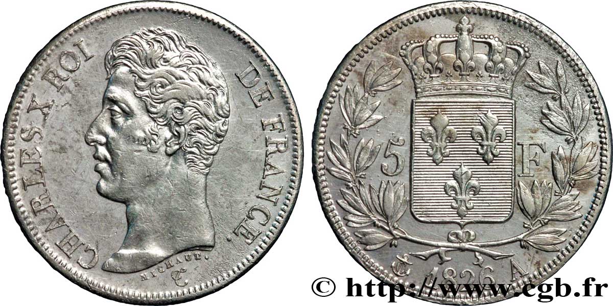 5 francs Charles X, 1er type 1826 Paris F.310/15 SS45 