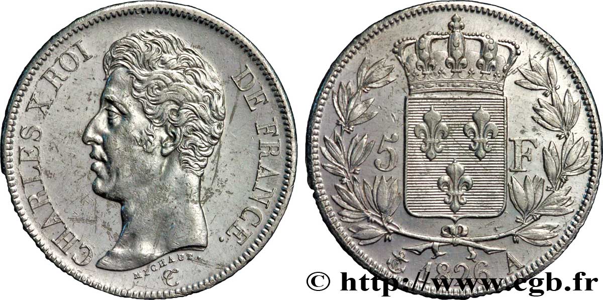 5 francs Charles X, 1er type 1826 Paris F.310/15 MBC48 