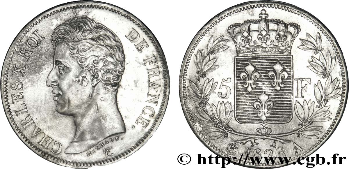 5 francs Charles X, 1er type 1826 Paris F.310/15 XF48 