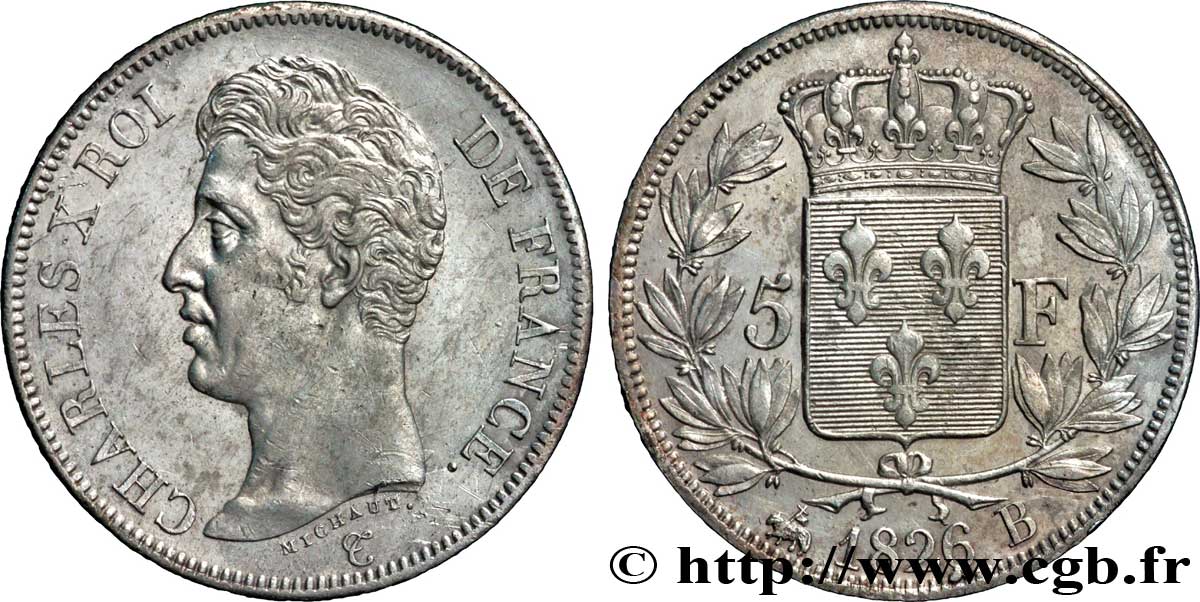 5 francs Charles X, 1er type 1826 Rouen F.310/16 TTB48 