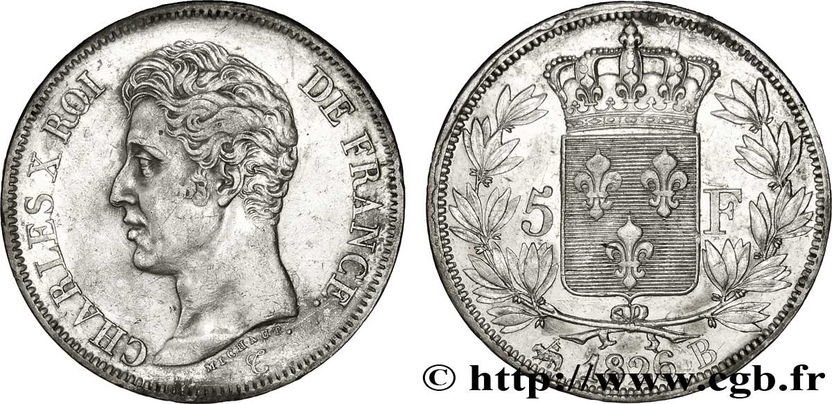 5 francs Charles X, 1er type 1826 Rouen F.310/16 XF48 