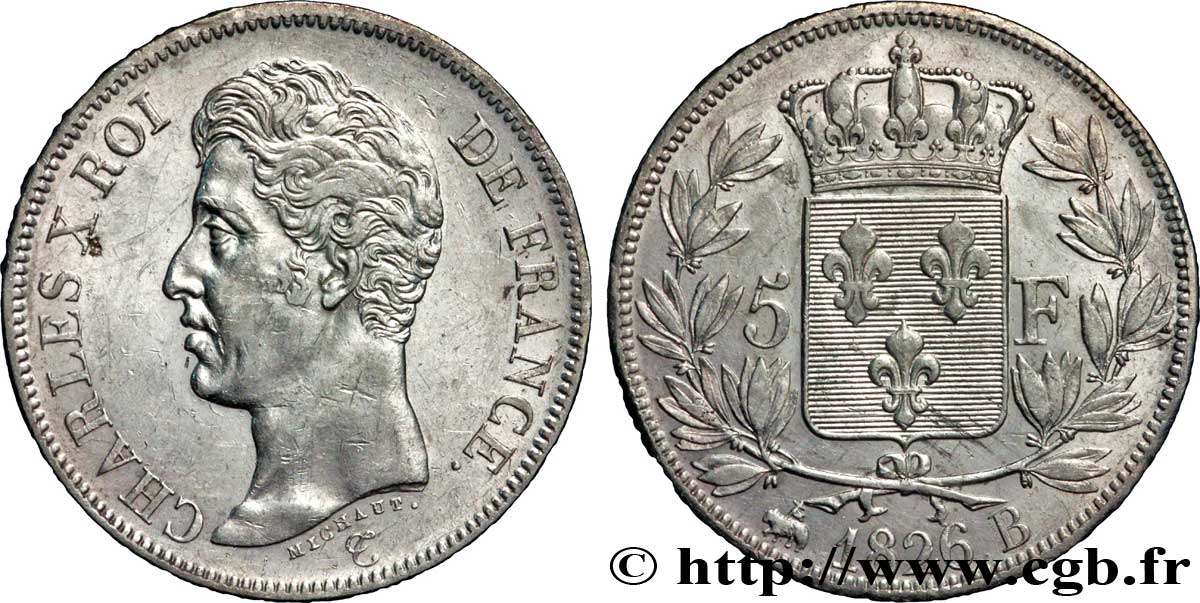 5 francs Charles X, 1er type 1826 Rouen F.310/16 XF45 