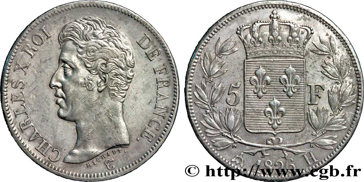 5 francs Charles X, 1er type 1826 La Rochelle F.310/19 SS45 
