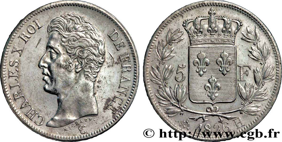 5 francs Charles X, 1er type 1826 La Rochelle F.310/19 SS50 