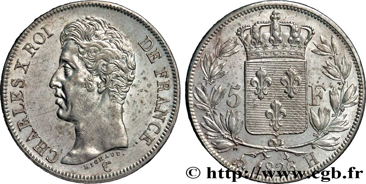 5 francs Charles X, 1er type 1826 La Rochelle F.310/19 TTB48 