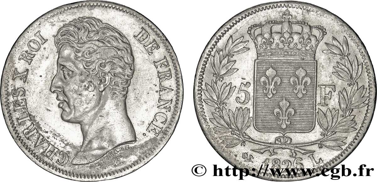 5 francs Charles X, 1er type 1826 Bayonne F.310/22 MBC45 