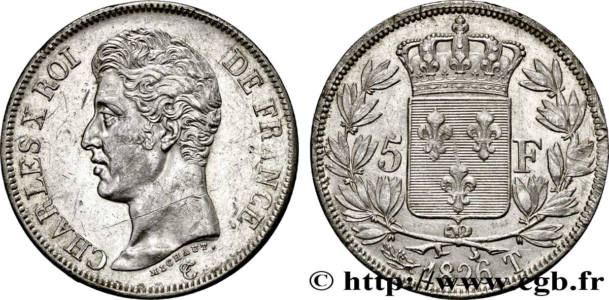5 francs Charles X, 1er type 1826 Nantes F.310/26 SS45 