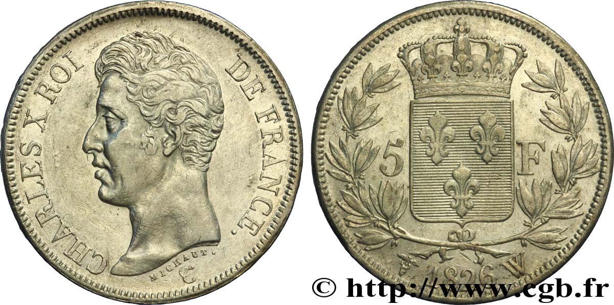 5 francs Charles X, 1er type 1826 Lille F.310/27 XF45 