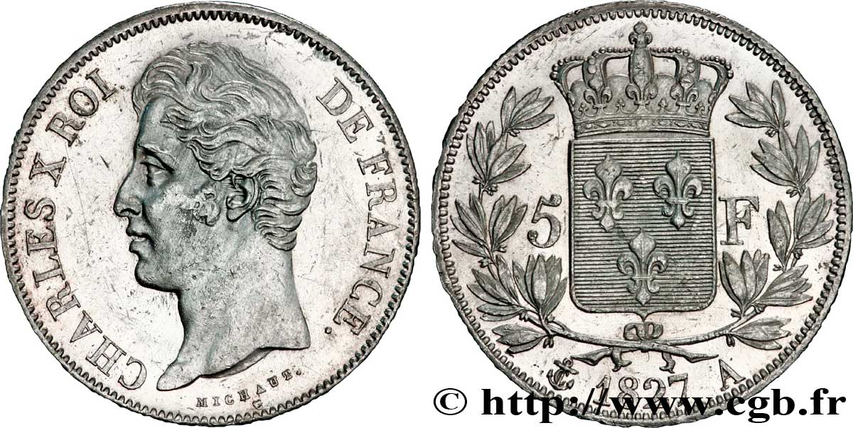 5 francs Charles X, 2e type 1827 Paris F.311/1 AU50 