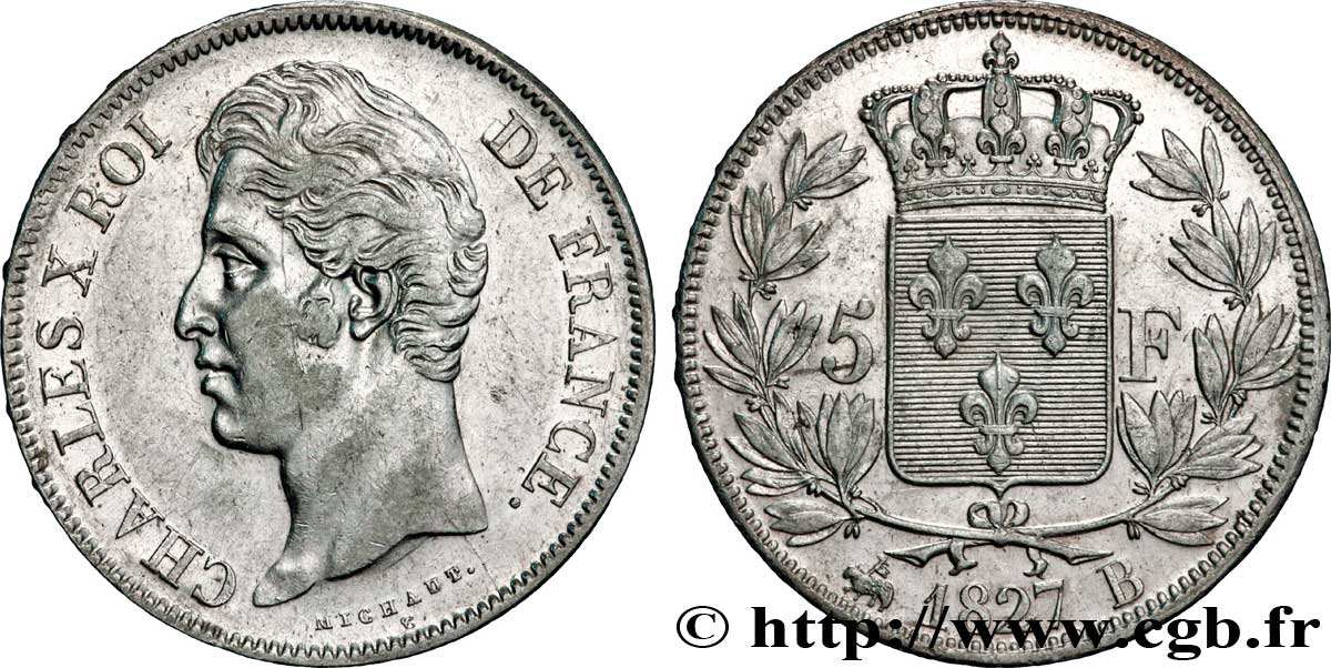5 francs Charles X, 2e type 1827 Rouen F.311/2 TTB45 
