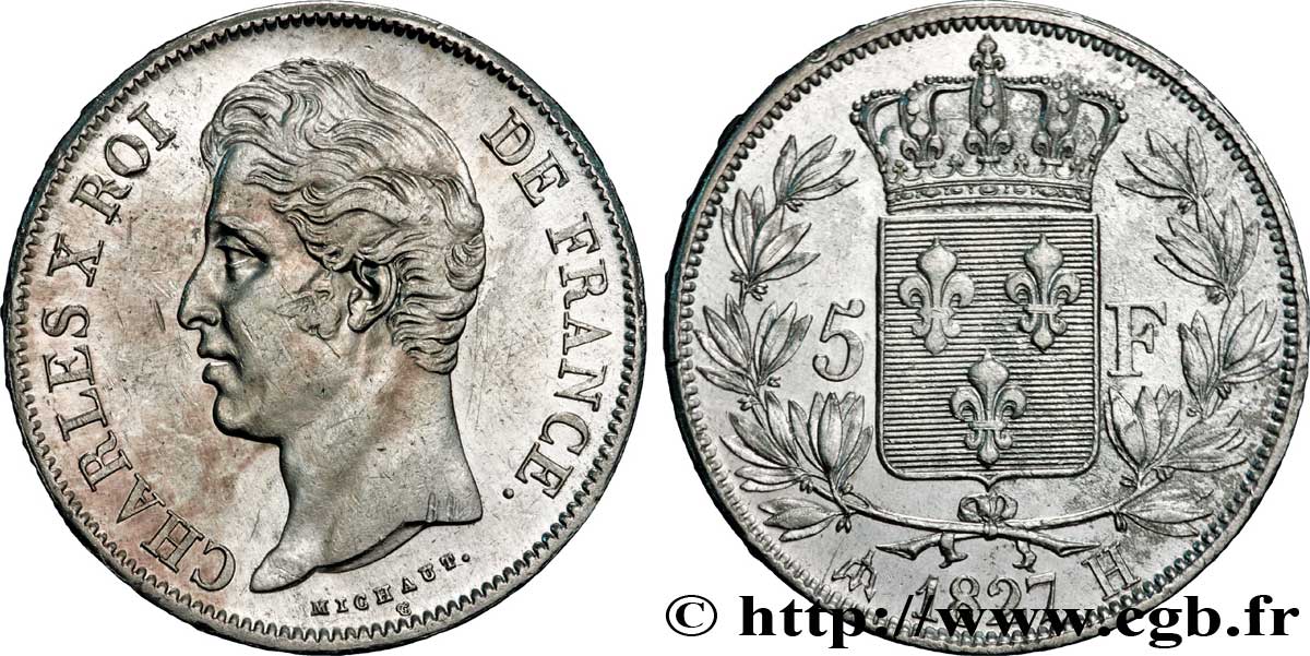 5 francs Charles X, 2e type 1827 La Rochelle F.311/5 SS48 