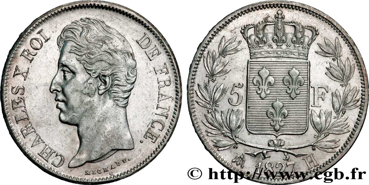 5 francs Charles X, 2e type 1827 La Rochelle F.311/5 XF45 