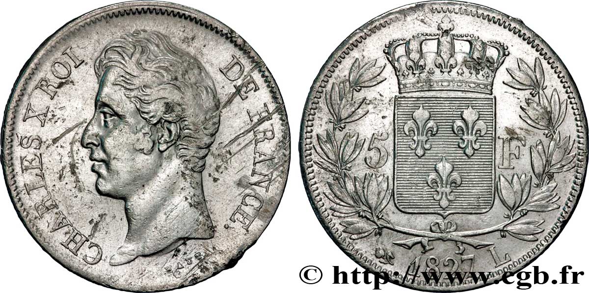 5 francs Charles X, 2e type 1827 Bayonne F.311/8 S35 