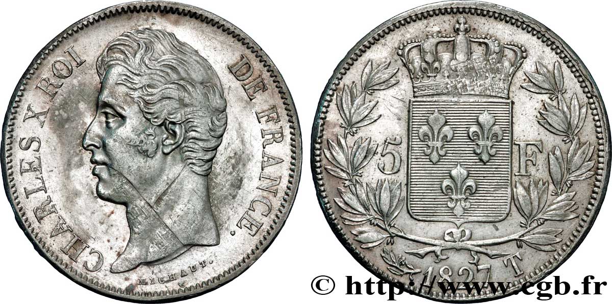 5 francs Charles X, 2e type 1827 Nantes F.311/12 TTB45 