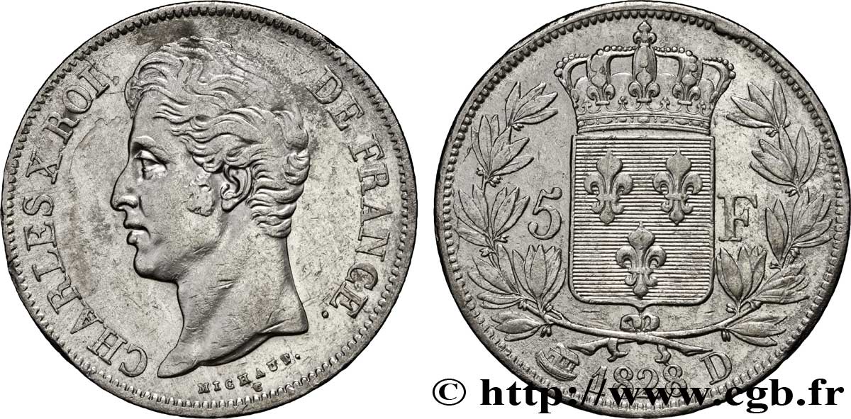 5 francs Charles X, 2e type 1828 Lyon F.311/17 XF45 