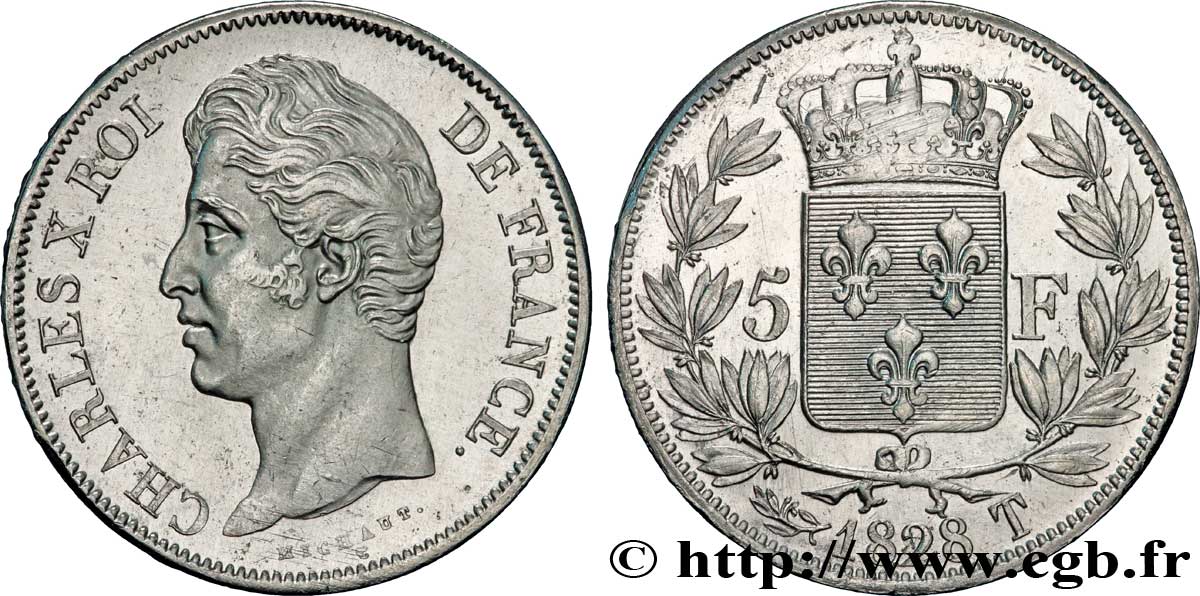 5 francs Charles X, 2e type 1828 Nantes F.311/25 AU50 