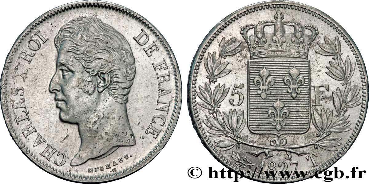 5 francs Charles X, 2e type 1827 Nantes F.311/12 MBC48 