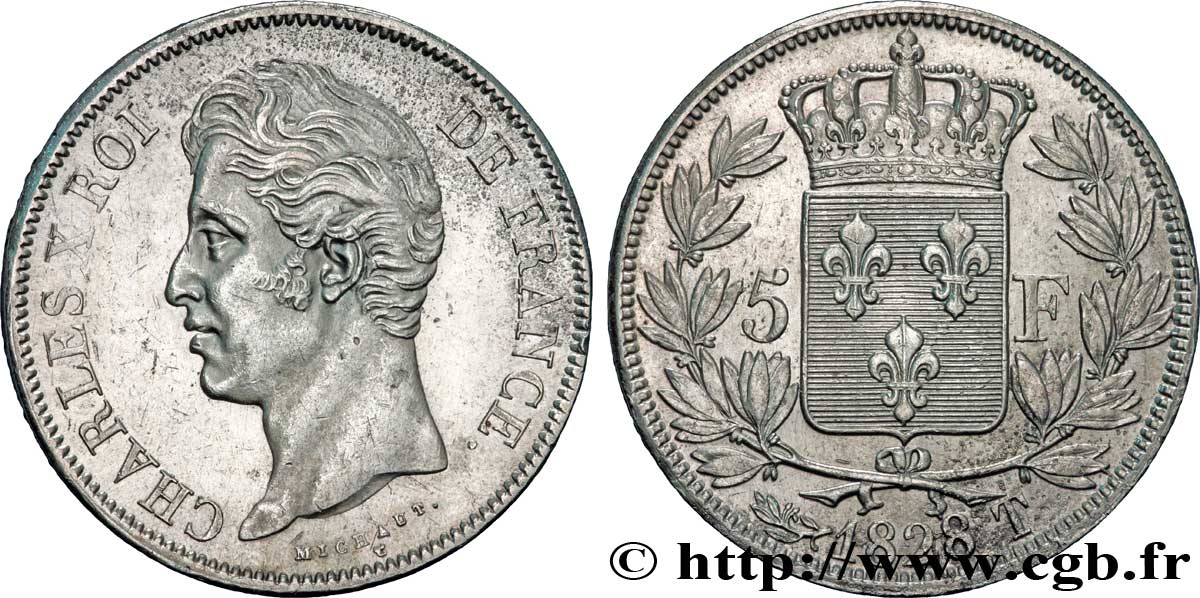 5 francs Charles X, 2e type 1828 Nantes F.311/25 SUP55 