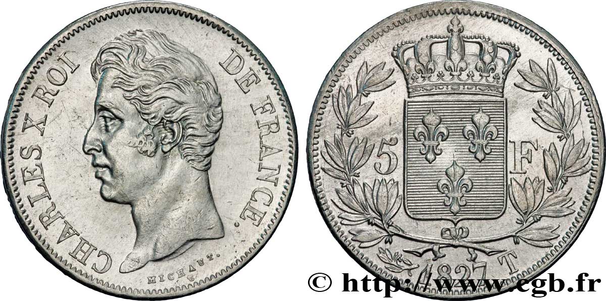 5 francs Charles X, 2e type 1827 Nantes F.311/12 TTB48 