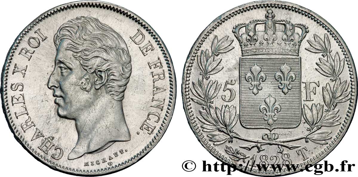 5 francs Charles X, 2e type 1828 Nantes F.311/25 SS50 