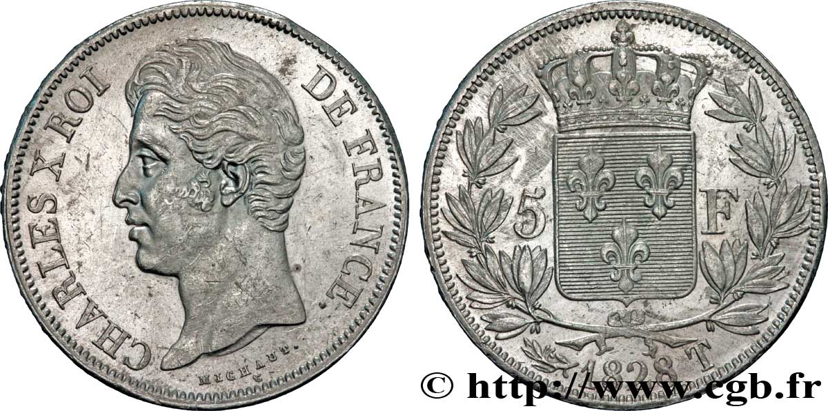 5 francs Charles X, 2e type 1828 Nantes F.311/25 SS52 